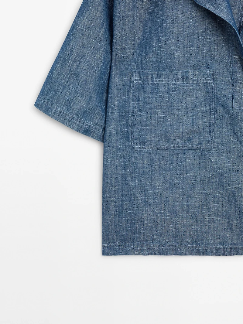 Short sleeve cotton and linen polo shirt