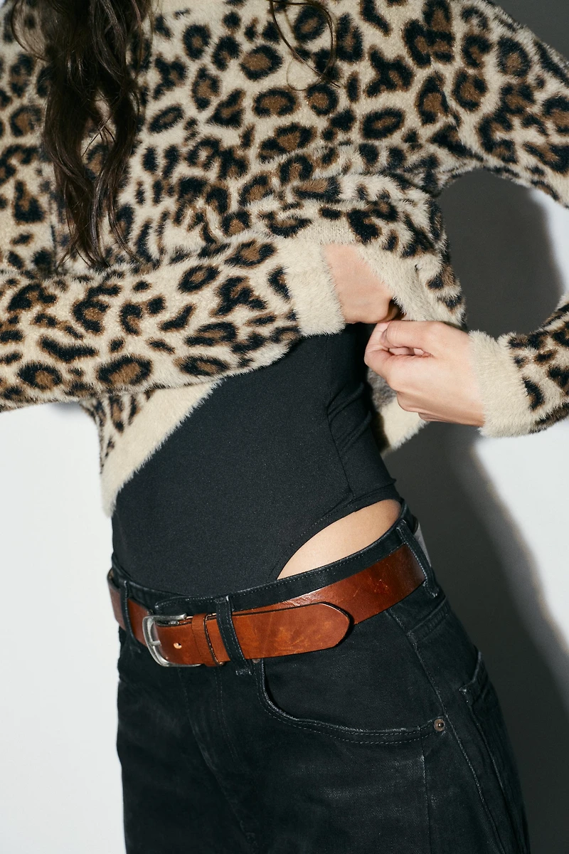 FAUX FUR ANIMAL PRINT KNIT JUMPER