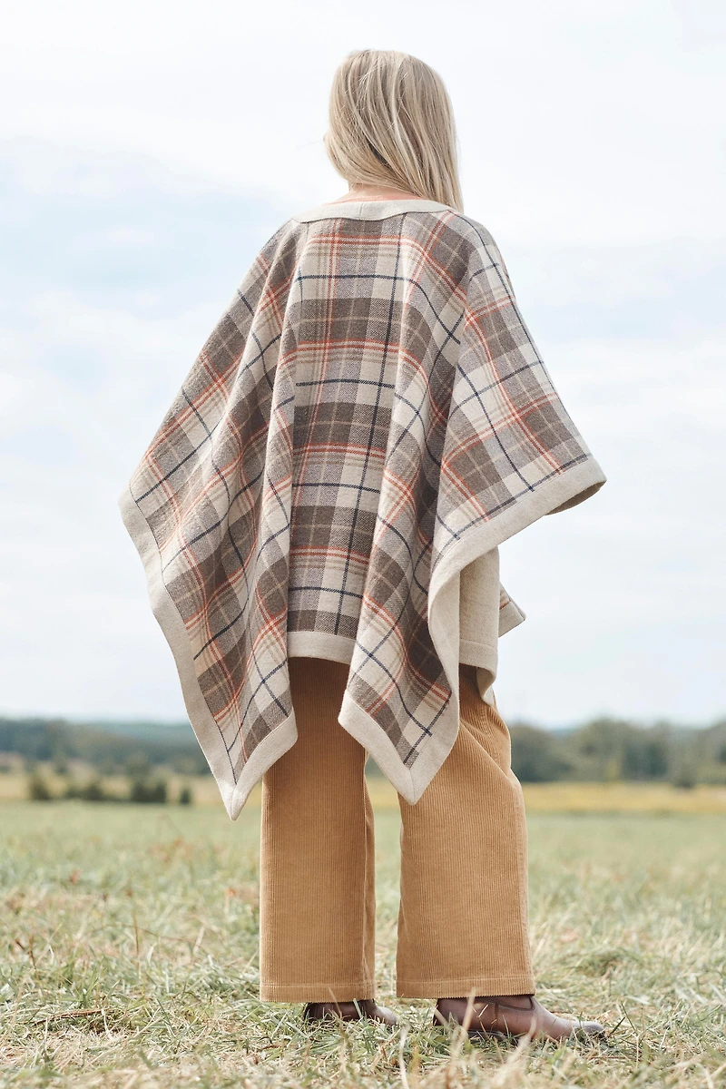 LIMITED EDITION WOOL BLEND PLAID PONCHO CAPE