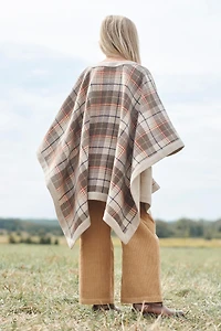 LIMITED EDITION WOOL BLEND PLAID PONCHO CAPE