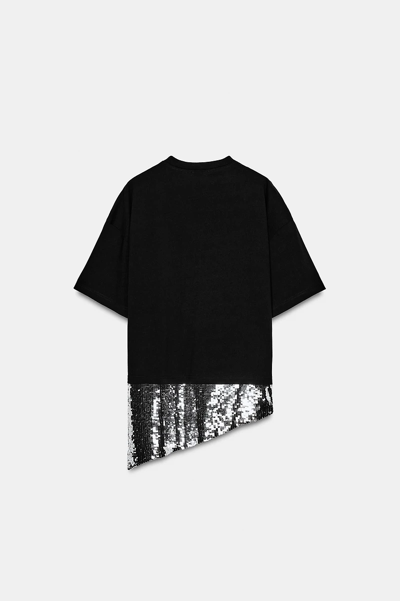 ASYMMETRIC SEQUIN T-SHIRT