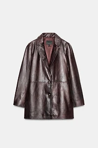 100% LEATHER TOPSTITCHED COAT