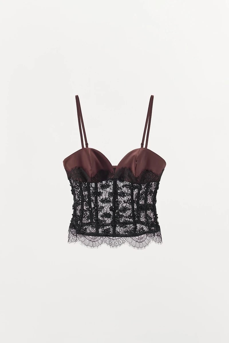 SEQUIN LACE CORSET TOP