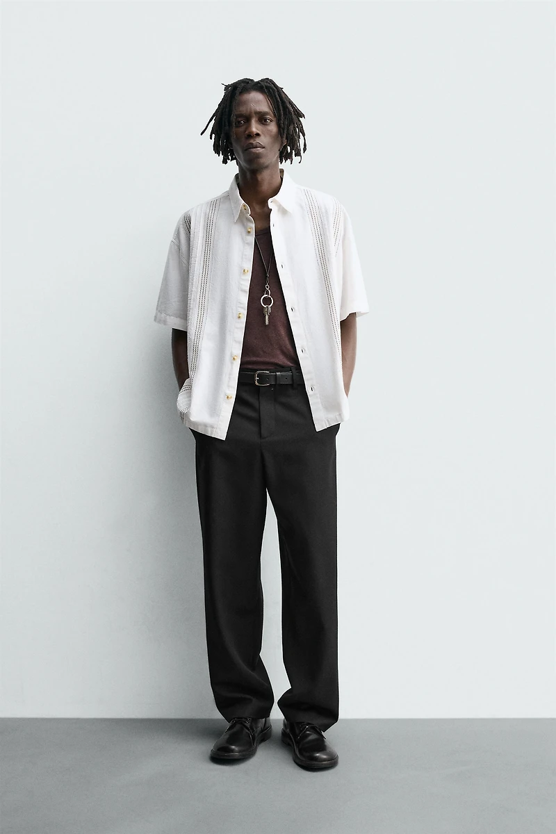 EMBROIDERED COTTON-LINEN SHIRT