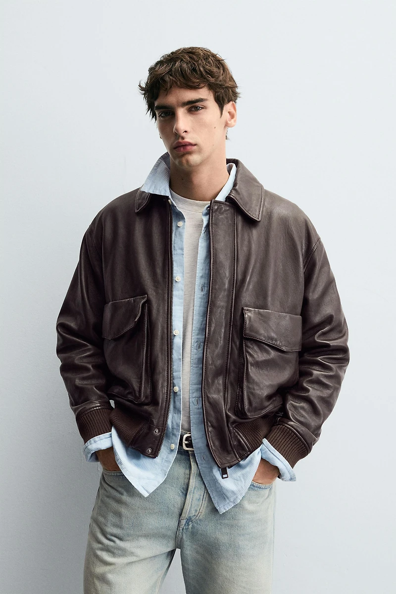 VESTE EN CUIR À POCHES