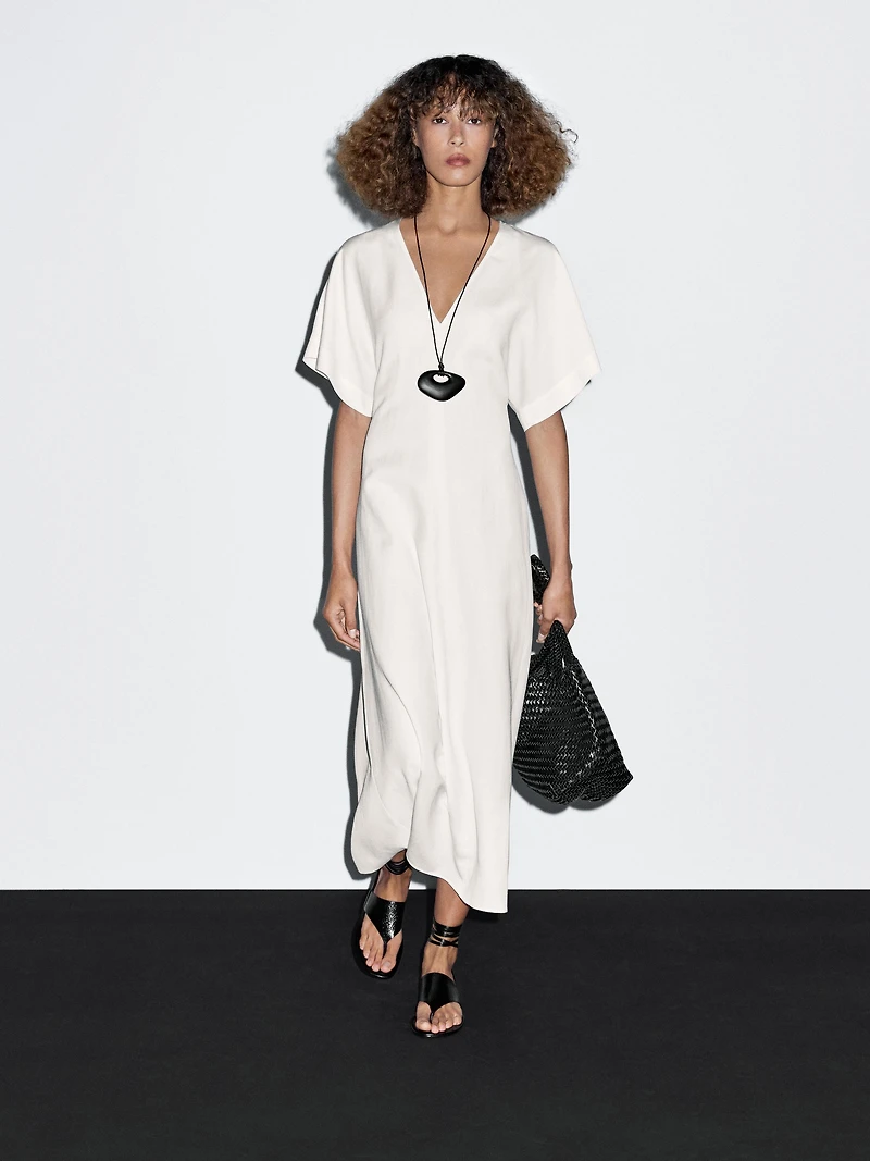 Flared V-neck midi dress