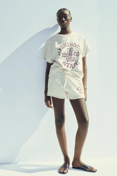 WASHED EFFECT TEXT SWEATSHORTS