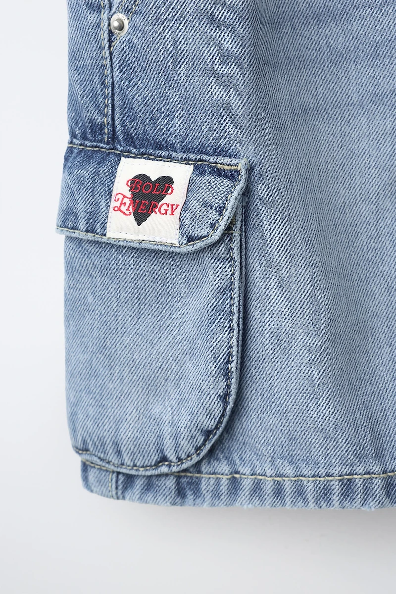 PATCHED DENIM CARGO SHORTS