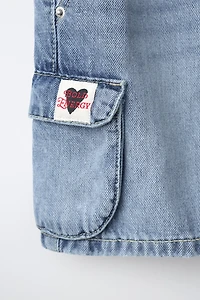 PATCHED DENIM CARGO SHORTS