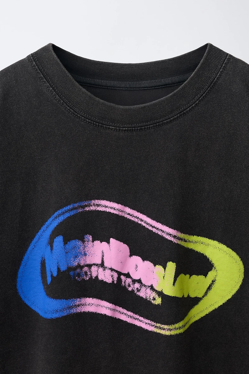 WASHED EFFECT PRINTED T-SHIRT