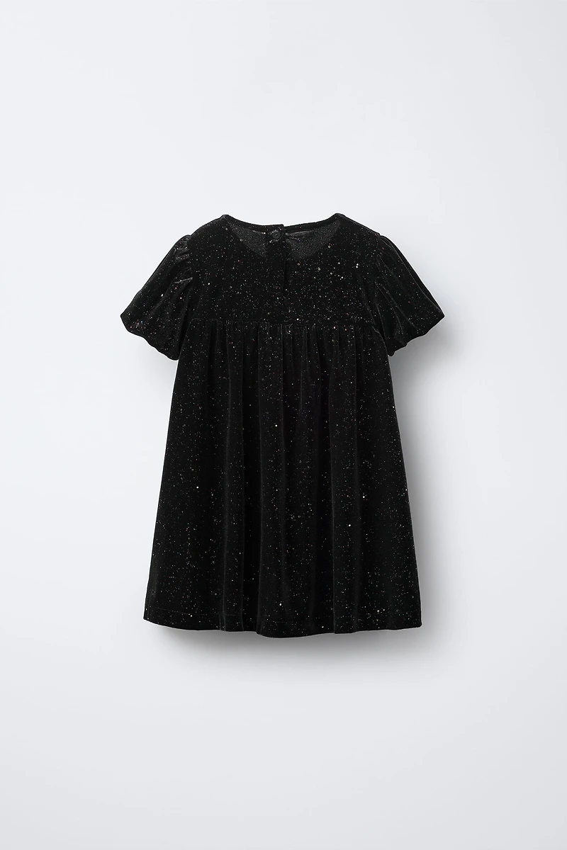 SPARKLY VELVET BOW DRESS