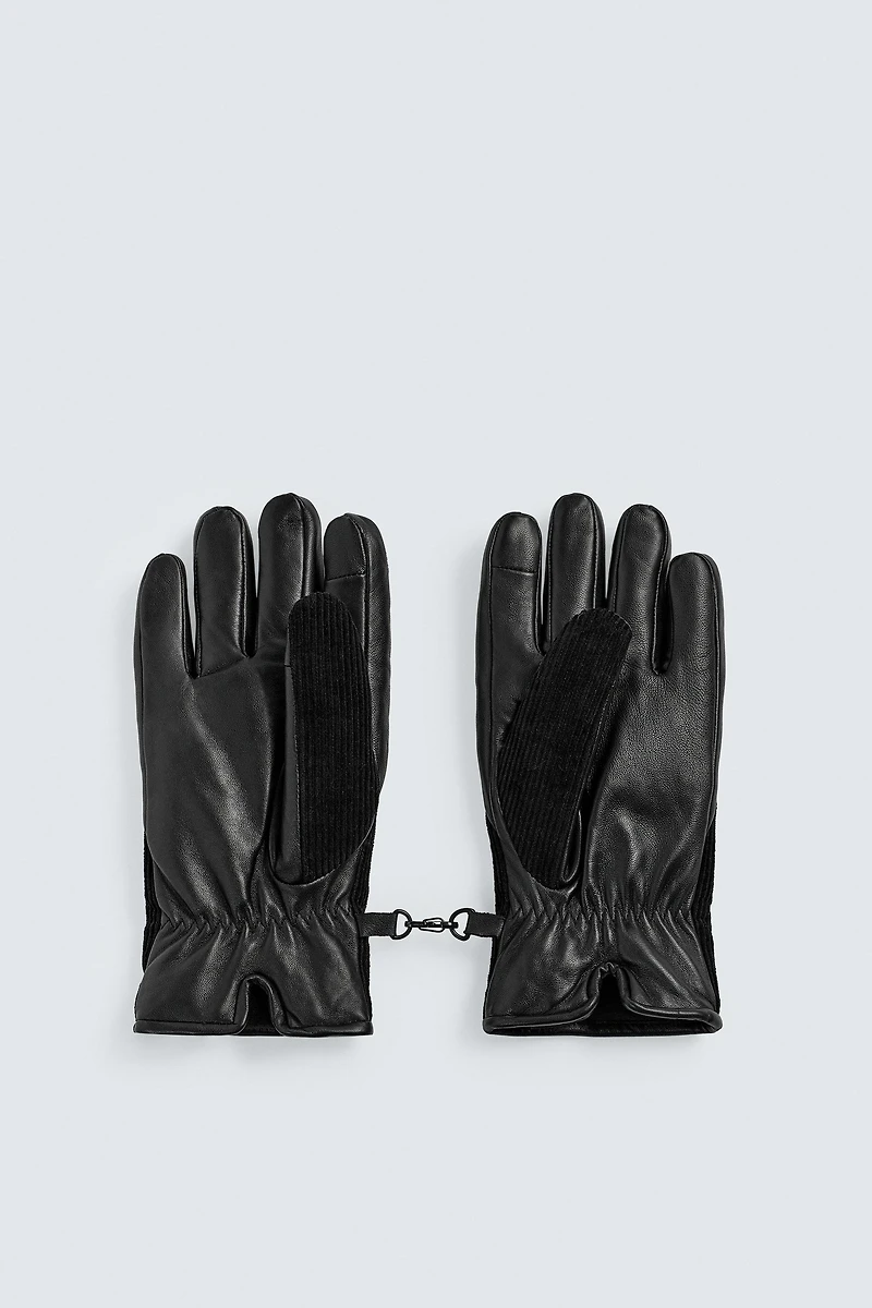 LEATHER AND CORDUROY COMBINATION GLOVES