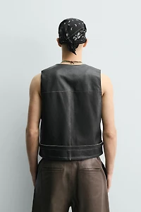 LEATHER VEST WITH CONTRAST STITCHING