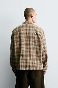 PLAID SHIRT WITH DISTRESSED EFFECTS