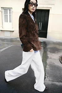 DOUBLE-BREASTED 100% SUEDE LEATHER BLAZER