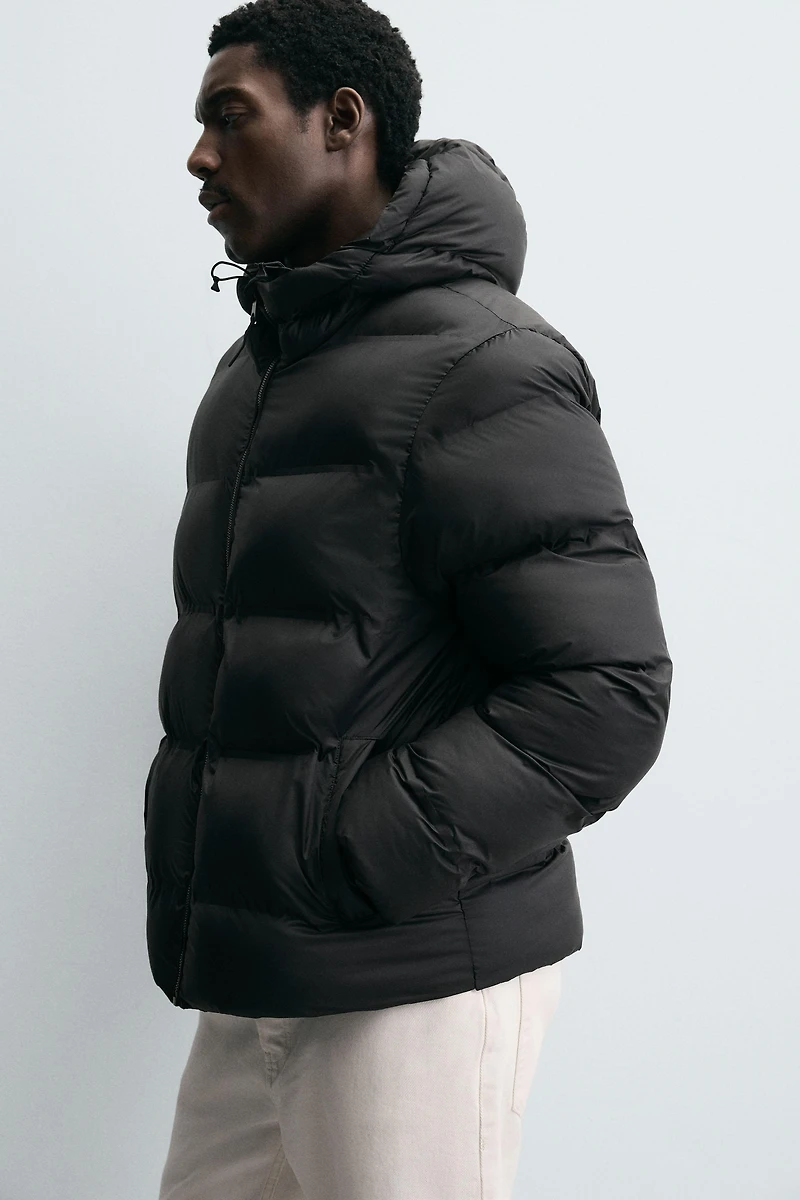 WATER REPELLENT HOODED PUFFER JACKET