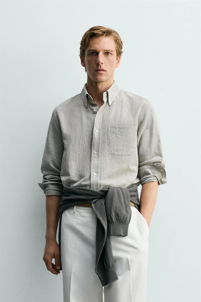 PLAID LINEN-COTTON SHIRT