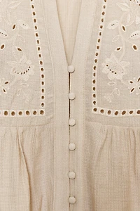 SHORT EMBROIDERED EYELET BLOUSE