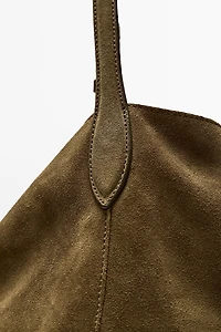 Distressed split suede leather bucket bag