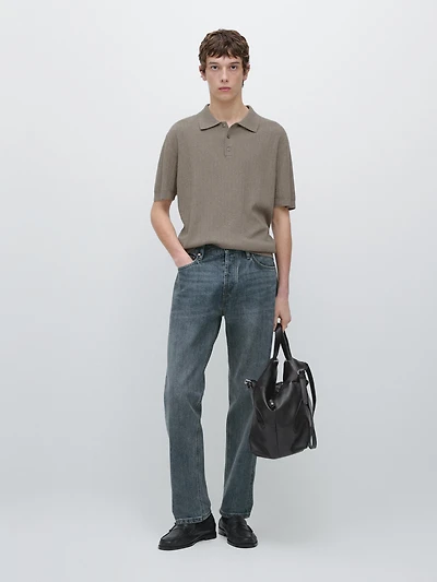 Ribbed knit cotton polo shirt