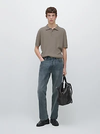 Ribbed knit cotton polo shirt