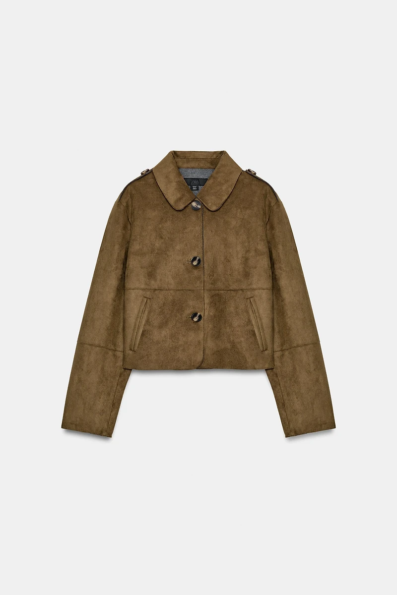 CROPPED FAUX SUEDE JACKET