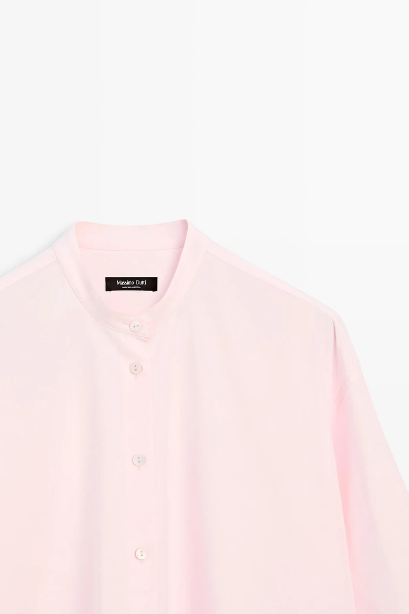 Cotton-blend stand collar shirt