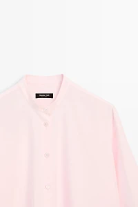 Cotton-blend stand collar shirt