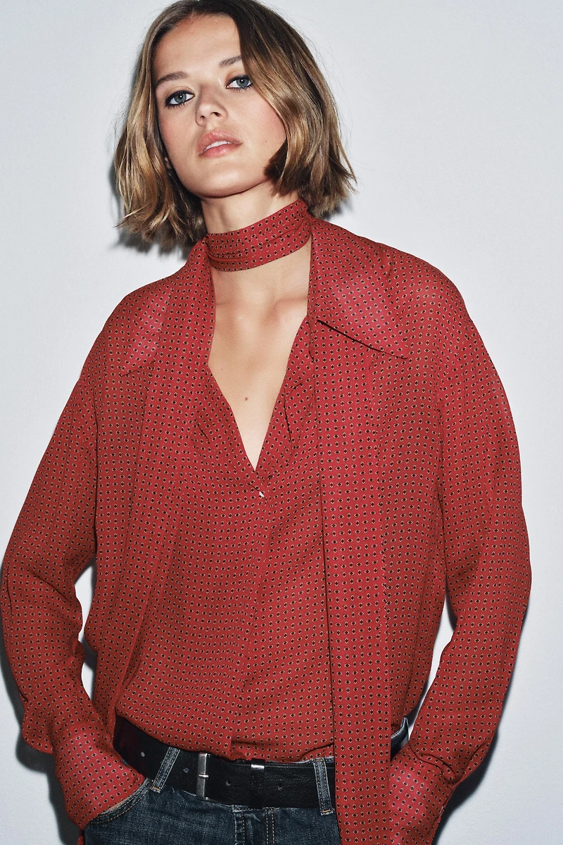 PRINTED BLOUSE WITH TIES ZW COLLECTION