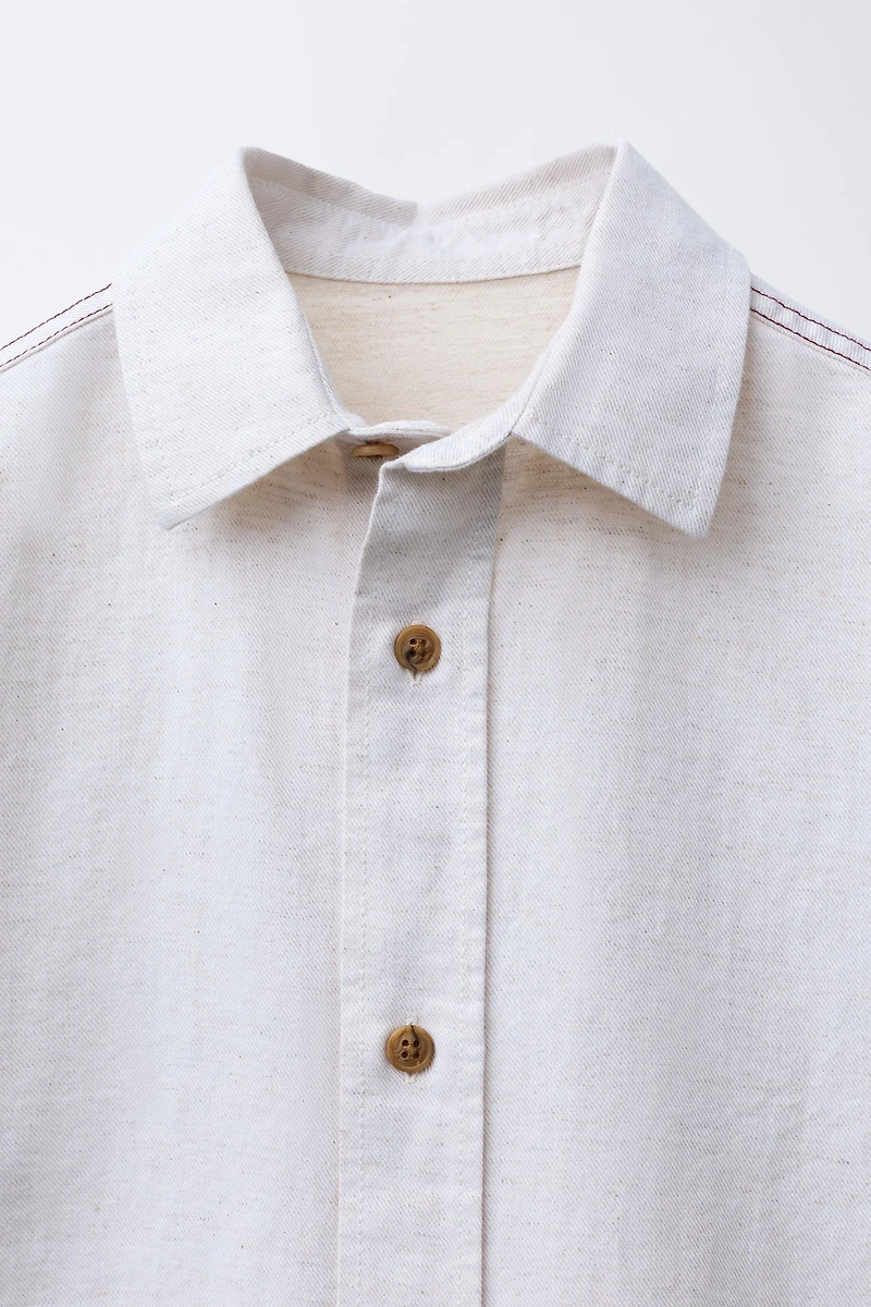 EMBROIDERED TEXT SHIRT WITH COTTON AND LINEN