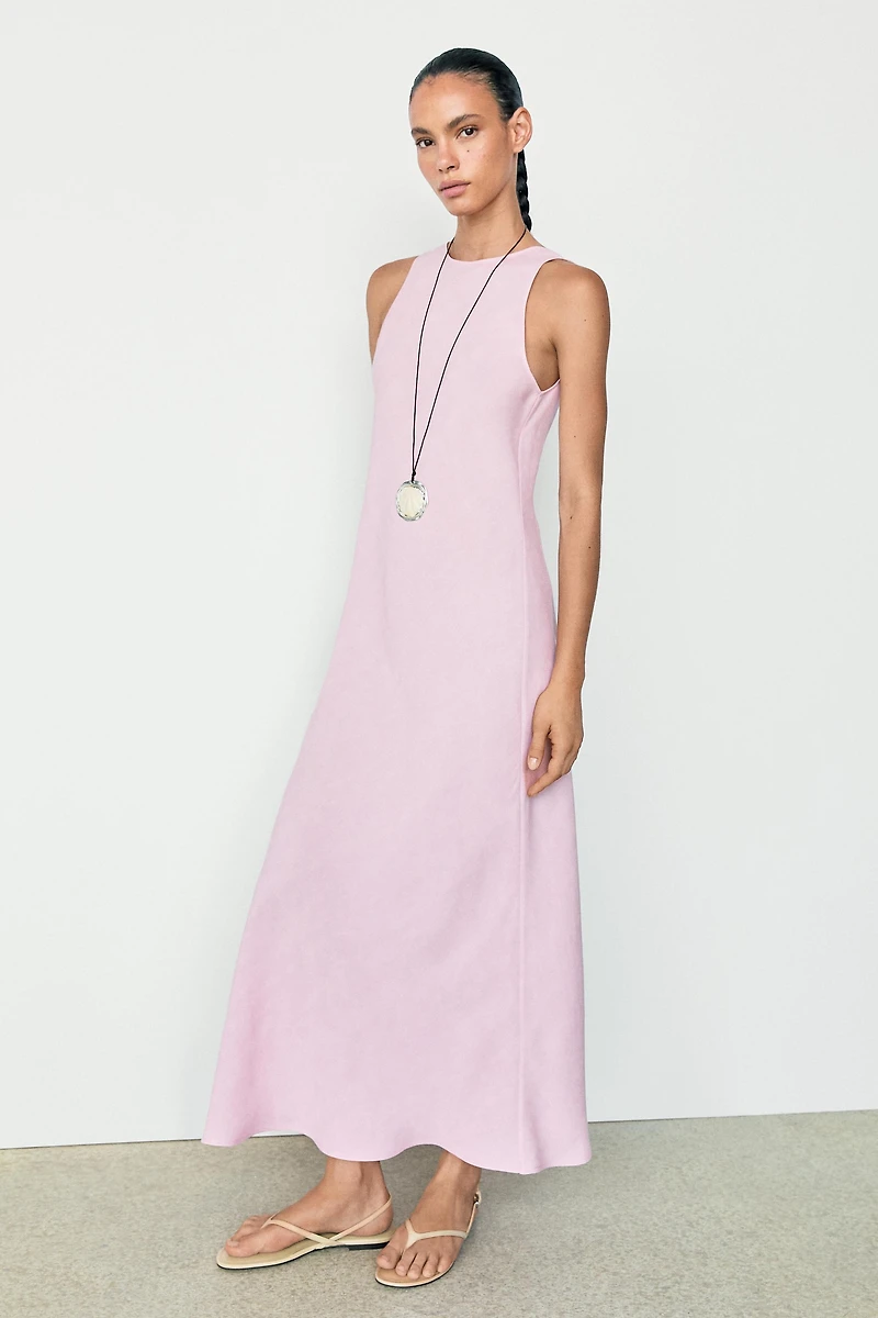 Flowing linen-blend midi dress