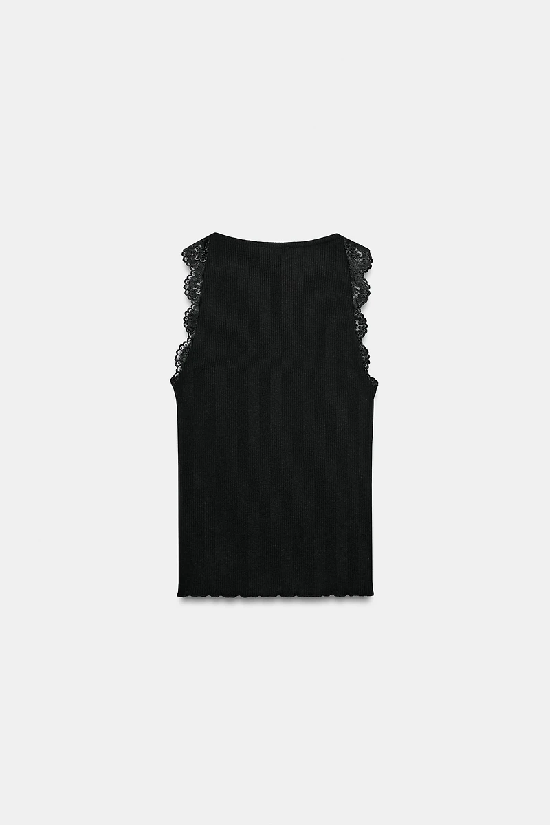 LACE RIBBED HALTER TOP