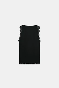 LACE RIBBED HALTER TOP