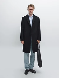 Manteau long à revers 100 % laine