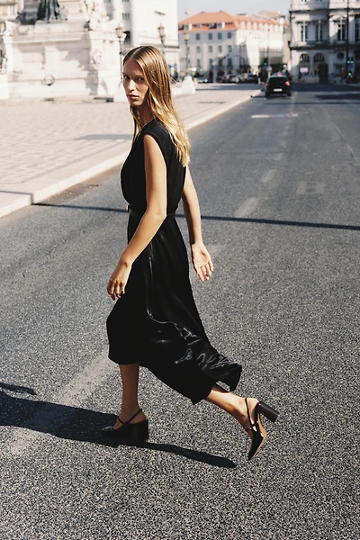 BELTED COMBINATION MIDI DRESS