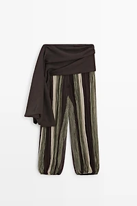 Striped flowing pants with sash detail