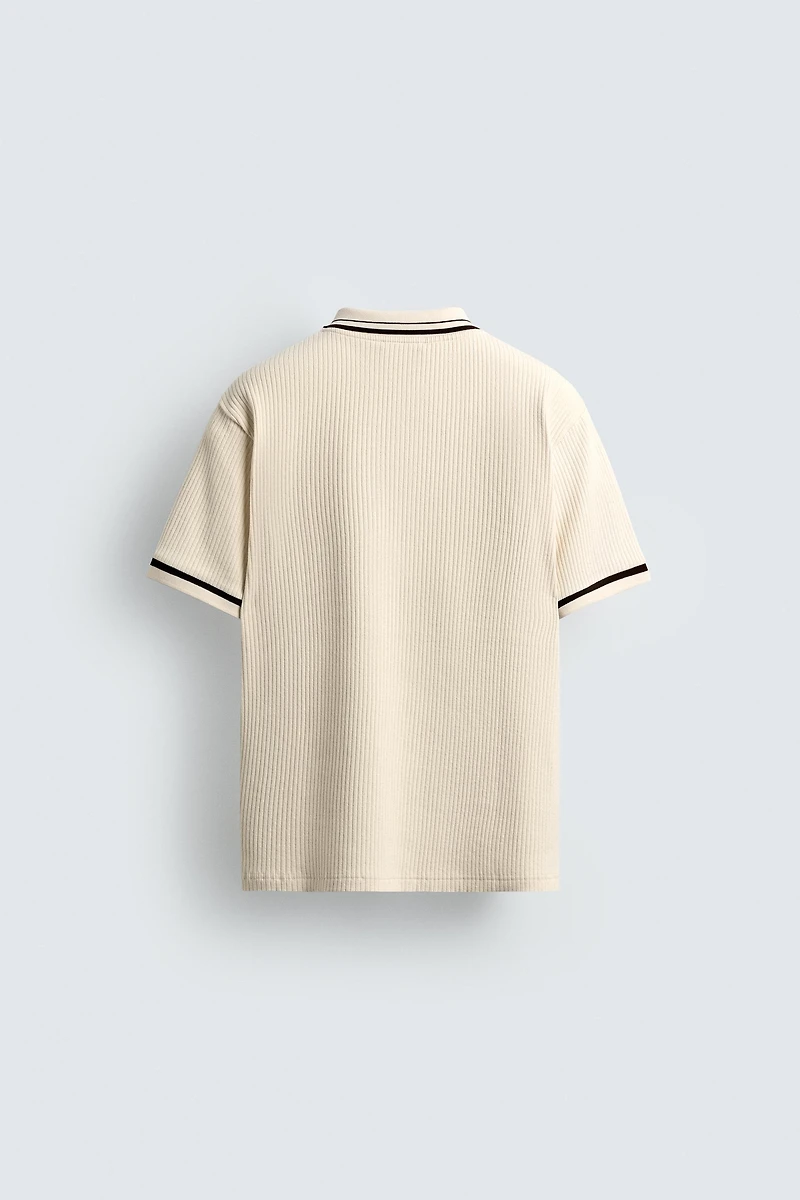 CONTRAST RIBBED POLO SHIRT