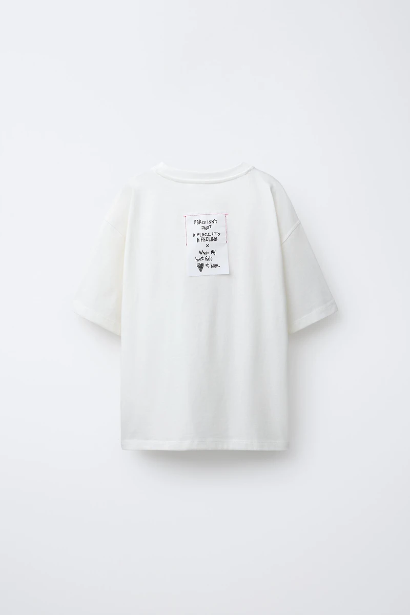 HEARTS EMBROIDERED TEXT T-SHIRT