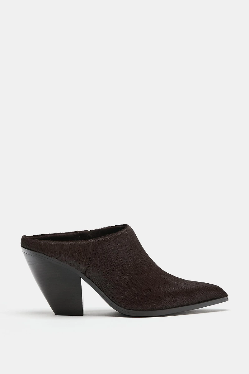 FUR LEATHER MULE HEELS