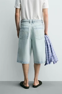 EMBROIDERED BAGGY FIT DENIM JORTS