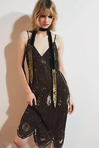 GEORGETTE DRESS WITH SEQUINS AND BEADING