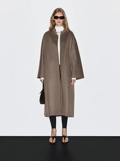 Manteau long ouvert en laine mélangée