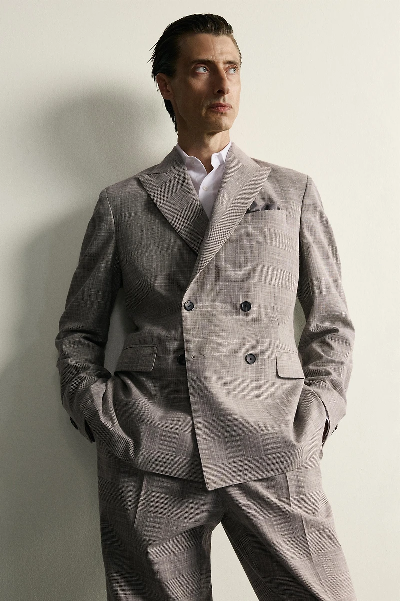 WOOL-BLEND PLAID REGULAR FIT SUIT BLAZER