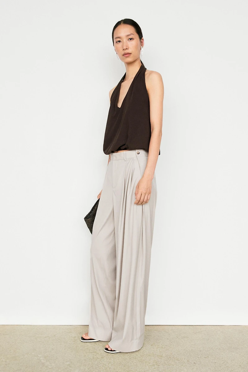 Wool blend darted pants with button detail