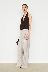 Wool blend darted pants with button detail