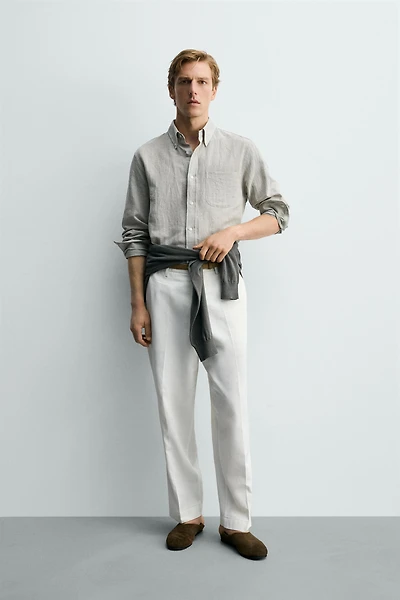 PLAID LINEN-COTTON SHIRT