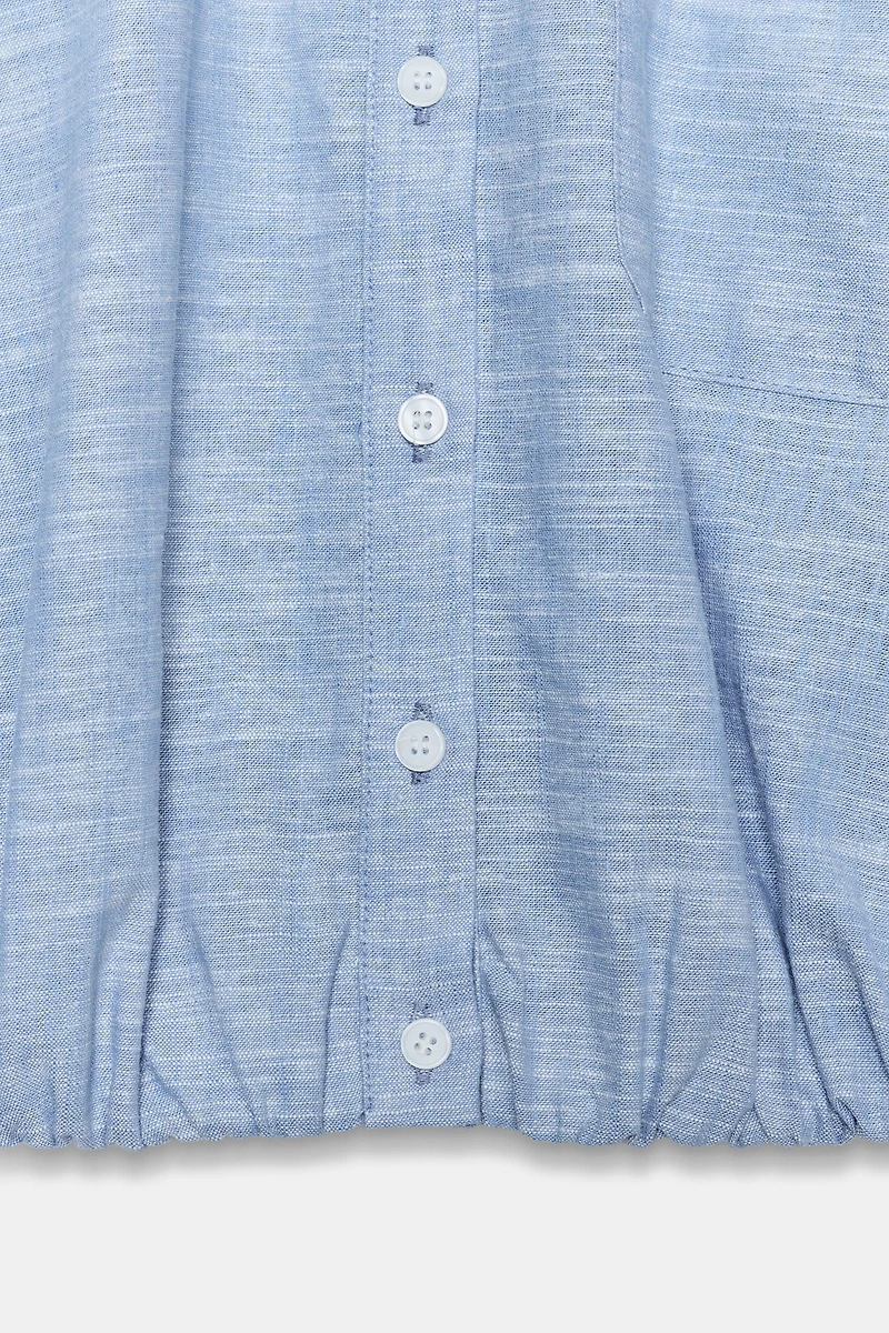LINEN SHOULDER PAD PUFF TOP