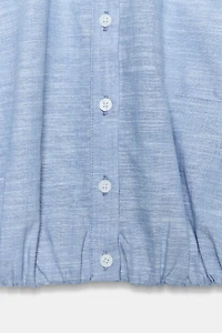 LINEN SHOULDER PAD PUFF TOP
