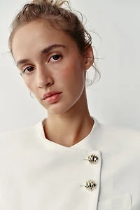 SHORT SLEEVE BLAZER WITH SHOULDER PADS