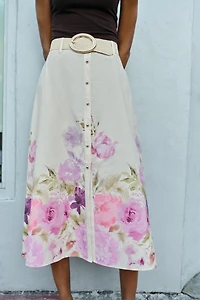 JUPE MI-LONGUE CEINTURE IMPRIMÉ FLORAL